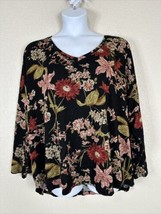 Well Worn Womens Plus Size 3X Black Floral Stretch Knit V-neck Top 3/4 Sleeve - £14.15 GBP
