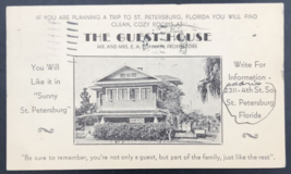 1939 The Guest House Bed &amp; Breakfast St Petersburgh Florida FL Ad Trade Postcard - £11.71 GBP