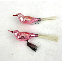 Antique Pair German Pink Glass Clip on Birds with Tails Christmas Ornaments VTG - £56.55 GBP