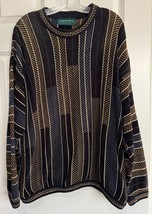 Vintage Tundra Canada Sweater Black Striped Cosby Grandpacore Retro Mens... - $1,078.45 MXN