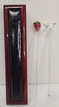 Pyrex Swizzle Stick Drink Stirrer Set Of 2 With Box Strawberry Dove Vintage  - £19.82 GBP
