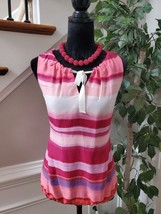 Loft Womens Multicolor Striped Polyester Round Neck Sleeveless Top Blouse Size M - £18.96 GBP