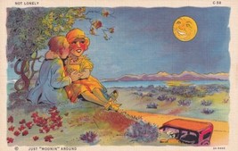 Couple Sitting Under the Moon Not Lonely Just Moonin&#39; Around Postcard C40 - £2.36 GBP