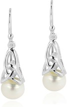 Debonair Celtic Cultured Freshwater Pearl .925 Sterling Silver Dangle Earrings - £65.28 GBP