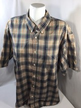 North Crest Men Button Up Dress Shirt Plaid Short Sleeve Cotton Size XL 46-48 - £41.42 GBP