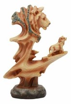 Ebros African Savanna Safari Lion Statue 9.25&quot;Family Faux Wood Resin Figurine - £23.53 GBP