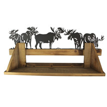 Rustic Wood Metal Moose Decorative Floating Shelf Wall Mounted Home Lodge Decor - £31.83 GBP