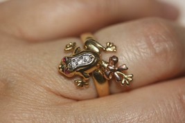 14K Tri-tone Gold Frog Ring Good Luck Red and White Stone accents(CZ)  SZ 6.25 - £244.40 GBP