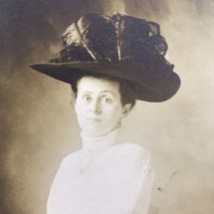 Victorian Woman Big Fancy Hat RPPC Postcard Vintage Real Photo Lady Standing - £10.89 GBP