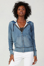 New Womens Designer True Religion Zip Hoodie Jacket Blue Small S NWT Distressed  - £193.87 GBP