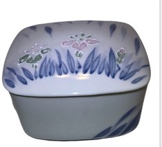 Porcelain Ceramic Square Blue/White/Pink Handpainted Jewelry Trinket Dish Japan - £17.38 GBP