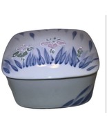Porcelain Ceramic Square Blue/White/Pink Handpainted Jewelry Trinket Dis... - £17.41 GBP