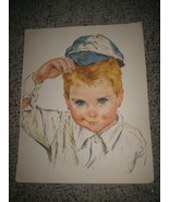 Vintage Adorable Big Eyed Little Boy with Cap Art Print for Framing 11 X 14 - £15.81 GBP