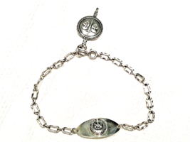 STERLING SILVER CONGREGATION DE NOTRE DAME ID BRACELET WITH WATCH KEY CHARM - £47.82 GBP