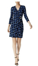 New Calvin Klein Women&#39;s Printed 3/4 Sleeve Ruched Dress Blue Multi Vari... - £58.24 GBP