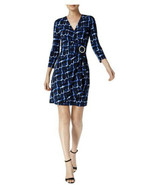 New Calvin Klein Women&#39;s Printed 3/4 Sleeve Ruched Dress Blue Multi Vari... - £59.92 GBP