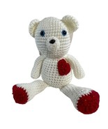 Crochet Knit White Handmade Valentine’s Day Teddy Bear Glass Eyes Gift  ... - $18.22