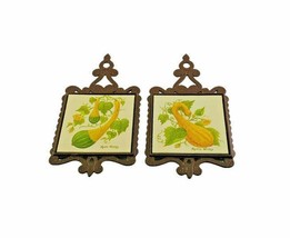 Hand-Painted Trivet Vegetables Wall Hanging Pair Vintage Kitchen Farm 19... - $26.12