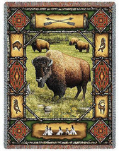 72x54 BUFFALO Lodge Southwest Tapestry Afghan Throw Blanket - £50.11 GBP