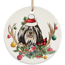 Cute Shih Tzu Dog With Antlers Reindeer Flower Christmas Circle Ornament Gift - £13.19 GBP