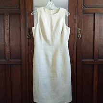 GRUPPO Italy 100% Linen Flax Dress Lined Sleeveless Sheath Back Zip Tan SZ M - £88.92 GBP