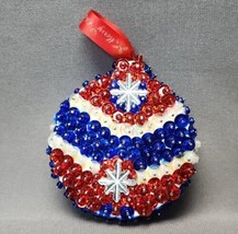 Patriotic Push Pin Christmas Ornament 4&quot; Handmade Beaded Red White Blue Sequins - £18.99 GBP