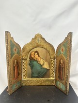 VTG Gold Wood Italian Tole Florentine Madonna &amp; Child Folding Triptych Ferruzzi - £42.60 GBP