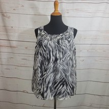 Talbots Zebra Print Black Gray White 100% Silk Sleeveless Shell Size 14W... - £28.02 GBP