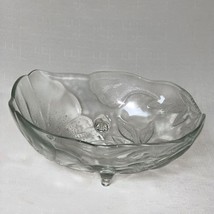 Vintage Glass Punch Bowl Clear Glass Fruit Footed Oblong Poppy Flowers S... - $56.43