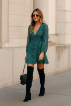 Sage The Label Women's Size Small Layla Polka Dot Wrap Long Sleeve Green... - $39.99