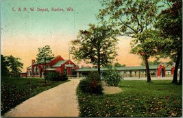 Vtg Postcard 1908 Chicago &amp; Northwestern Railroad Depot Racine, Wisconsin - £7.59 GBP