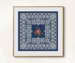 Hardanger cross stitch red rose pattern pdf - Victorian embroidery lace ornament - £6.68 GBP