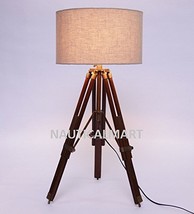 NAUTICALMART- Natural Wood And Beige Color Tripod Table Lamp - £108.21 GBP