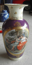 Antique Victoria Czechoslovakia Man and Woman Print Porcelain Vase 10 1/4&quot; - £95.19 GBP
