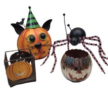 4 Halloween Fall Pumpkin Beaded Spider Cat Jack o Lantern Votive Candle ... - £15.85 GBP