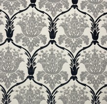 Ballard Designs Ophelia Gray Charcoal Damask Upholstery Fabric By Yard 56&quot;W - £14.21 GBP