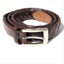 Brighton Brown Leather Belt Men size 40 Woven Embossed Silver Tone Buckle A7208 - £14.15 GBP
