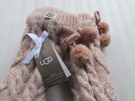 UGG Socks Cozy Pom Pom Fleece Lined Cable Variegated Pink Cream Knit New - £43.73 GBP