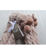 UGG Socks Cozy Pom Pom Fleece Lined Cable Variegated Pink Cream Knit New - £42.82 GBP