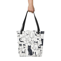 New Tote Bag Cats All Over Print Large Polyester Double Handle 15 in x 15 in - £12.81 GBP