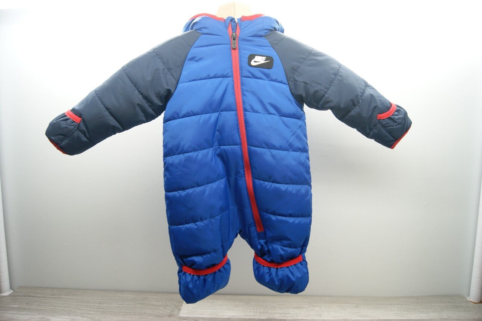 Infant Nike Snow Suit Size 3M Light Blue with Dark Blue Sleeves and Red Trim - £14.87 GBP