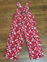 Vintage OshKosh Red Floral Corduroy Overalls Girls Size 2T Made In USA - £22.33 GBP
