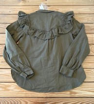 Pilcro NWT $120 Women’s Button Front Ruffle shirt size XS Olive R6 - £36.53 GBP
