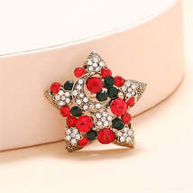 Red Cubic Zirconia &amp; 18K Gold-Plated Moon Star Brooch - £11.18 GBP