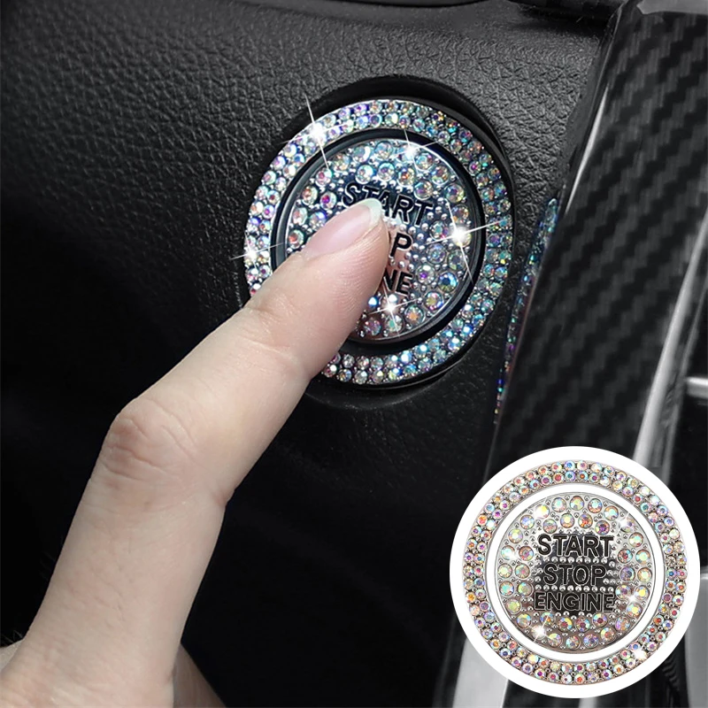 2Pcs/set Car Start Switch Button Auto Decorative Diamond Stickers Rhinestone - £8.75 GBP