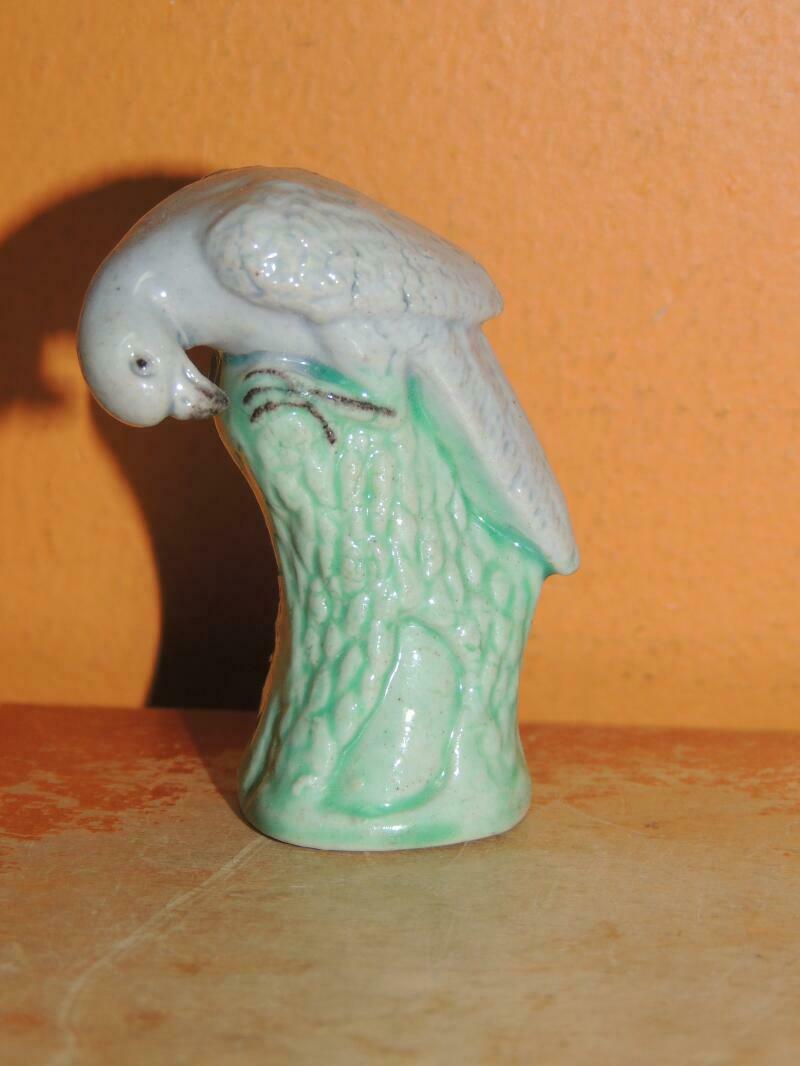Mud Bird 2.25&quot; pale blue mark China Mudman Antique c1910 dove parrot lon... - $53.99