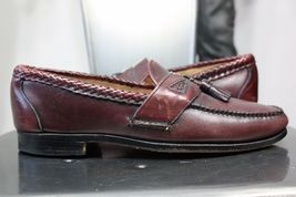 Maroon Color Apron Toe Genuine Leather Handmade Tassel Loafer Slip Ons Men Shoes - £119.89 GBP+