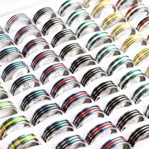 Wholesale 100pcs/lot Fashion Colorful Striped Drip Oil Stainless Steel Rings For - £26.30 GBP