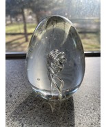 Hand Blown Art Glass Egg-Shaped Paperweight With Clear Glass Swirls Inte... - $16.46 CAD