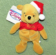 Winnie The Pooh Santa Mini B EAN Bag With Hang Tag 8" Disney Store Stuffed Animal - $10.80